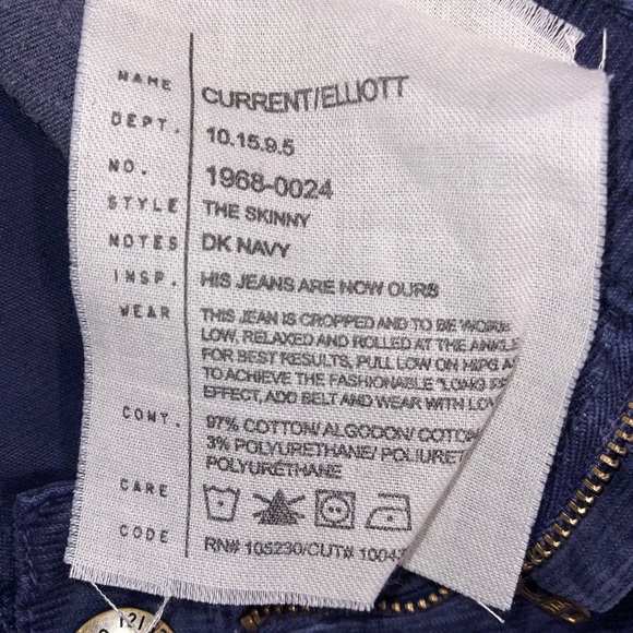 Current/Elliott Woman’s Dark Navy Corduroy Skinny Jeans - Picture 4 of 5